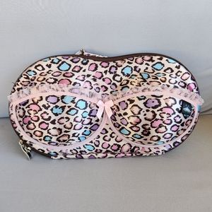 Jacky's collection pink leopard hard side bra travel case